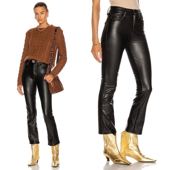 Mother Insider Vegan Leather Ankle Flare Black Pants Size 32 - Picture 2 of 16